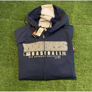 New York Yankees jacket mens 2Xl blue white full Y2K zip hooded Majestic N